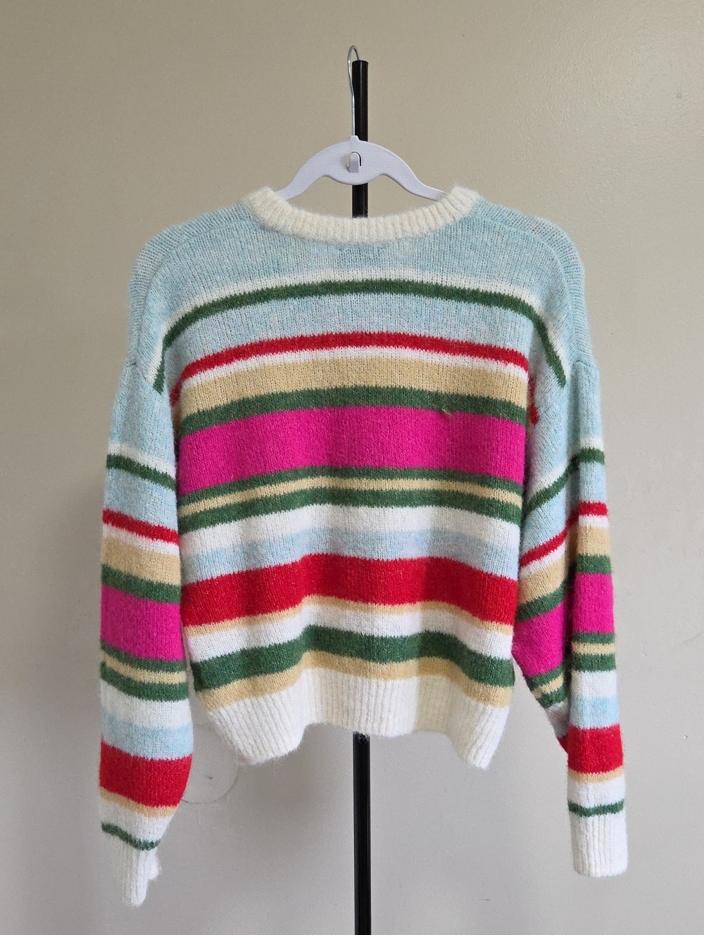 GAP Multicolor Striped Crewneck Sweater Pink Green Cozy Preppy Knit - Picture 9 of 12